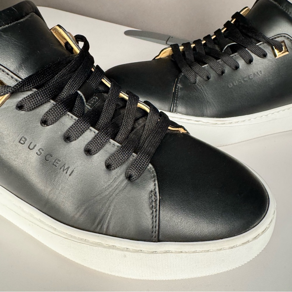 Buscemi Black Italian Leather White Sole Low Top Sneakers w/ Tan Lining Size 38 - Picture 15 of 16